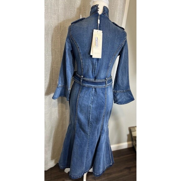 Chic Womens Denim Slim Cheongsam Collar Flared Sleeve Mermaid Dress Size Large - Picture 3 of 15
